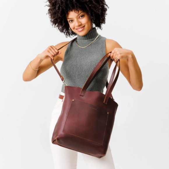 Portland Leather Crossbody Tote Cognac - Picture 4 of 5